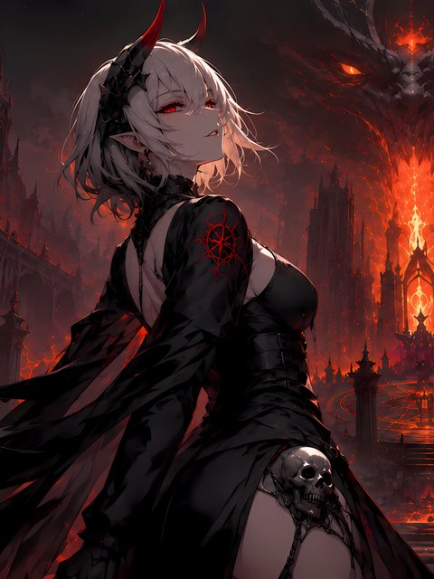 Blonde demon in a dress in hell - Wallpapers for HTC/BlackBerry in 480x640 resolution