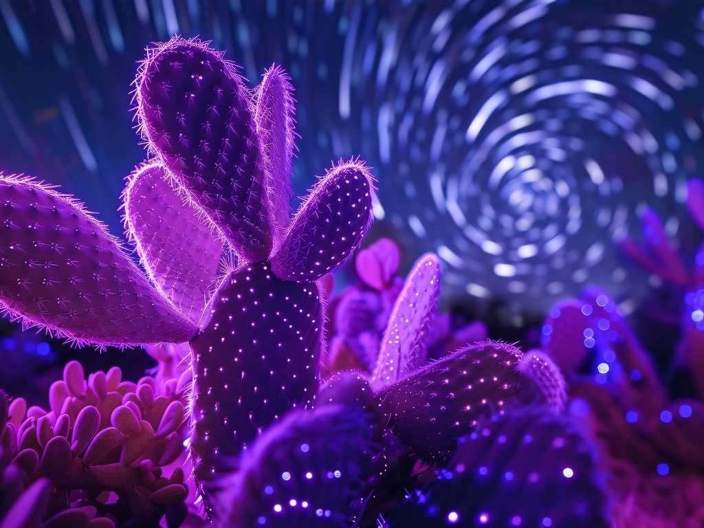 Neon Cactus Amid Night Light Trails - XVGA wallpapers in 1024x768 resolution