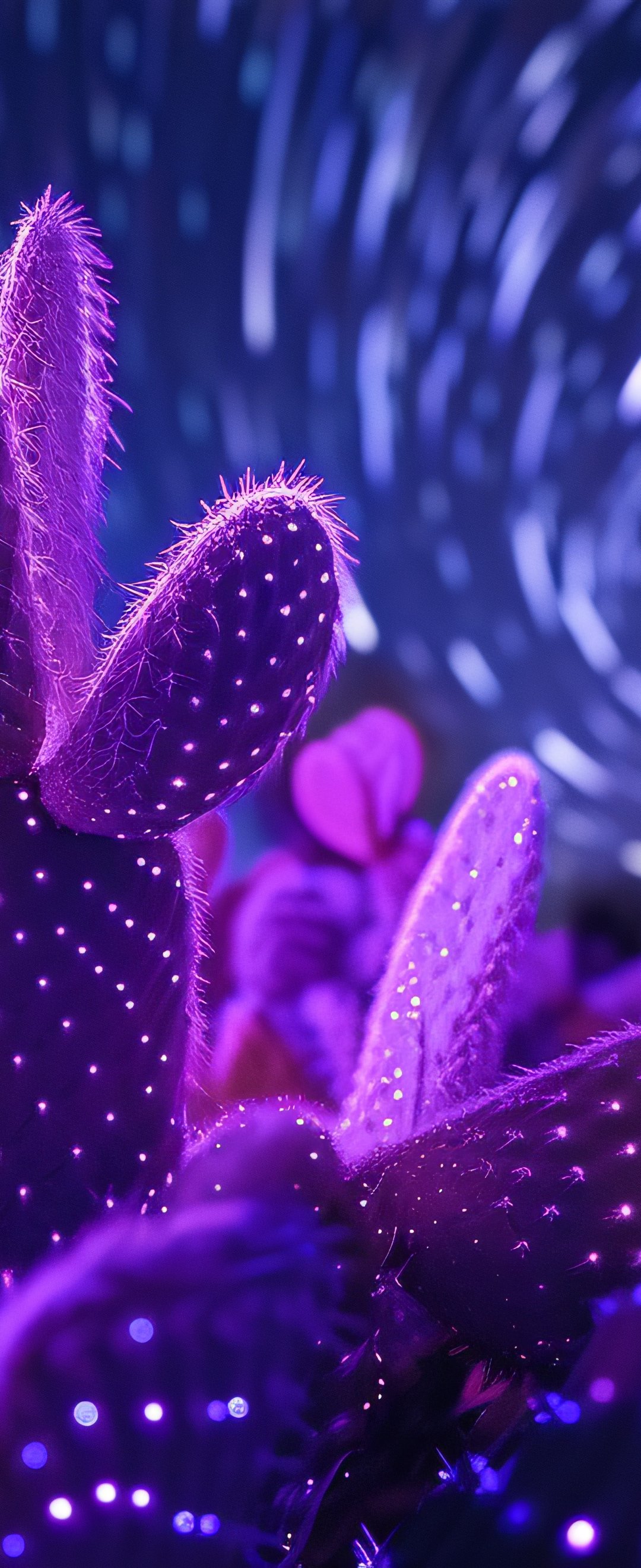 Neon Cactus Amid Night Light Trails - Wallpapers for Samsung Galaxy Z Flip6, Motorola Razr 2025 in 1080x2640 resolution