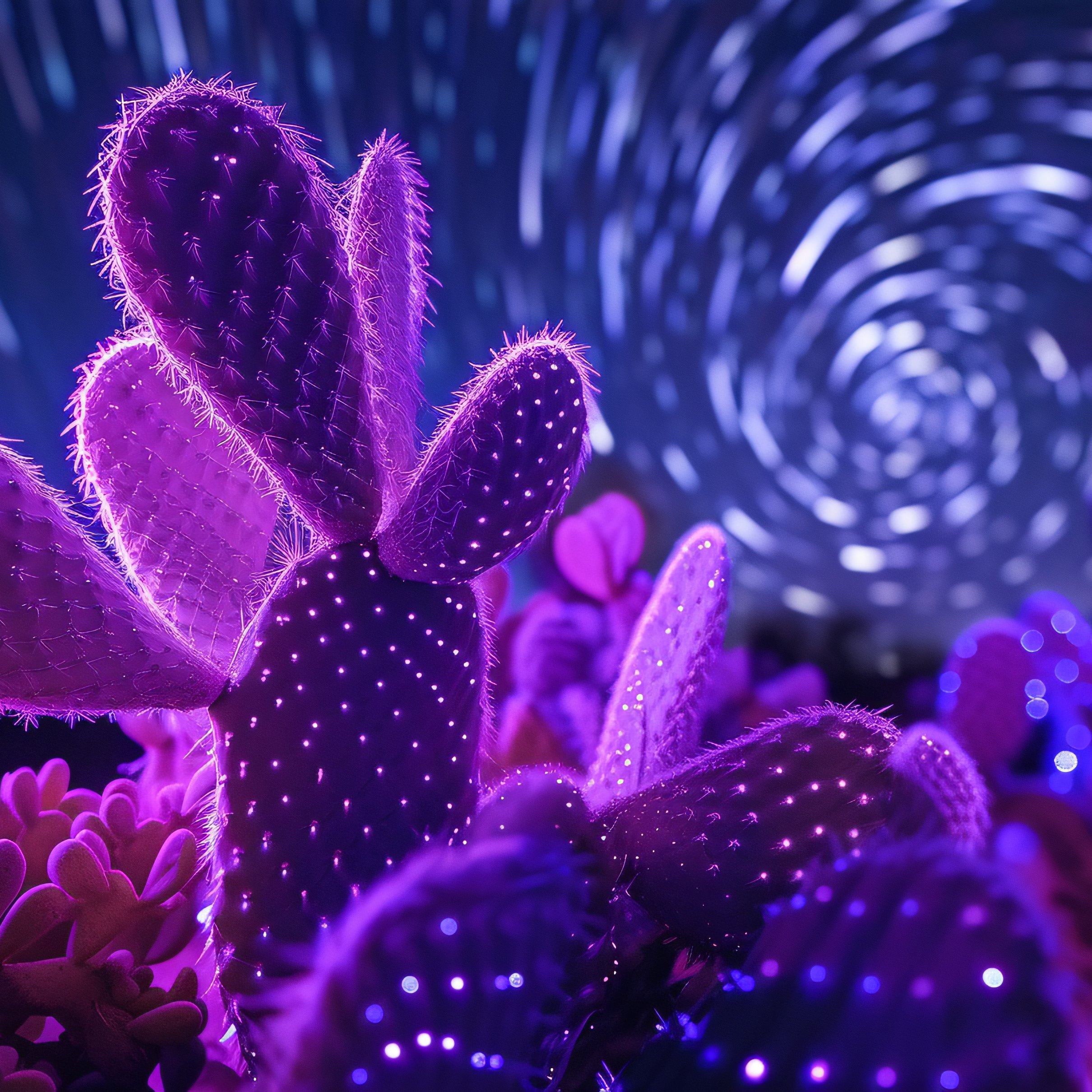 Neon Cactus Amid Night Light Trails - Wallpapers for iPad Pro 11″ 2024 in 2420x2420 resolution