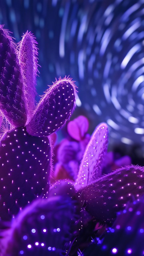 Neon Cactus Amid Night Light Trails - Wallpapers for LG/ASUS in 480x854 resolution