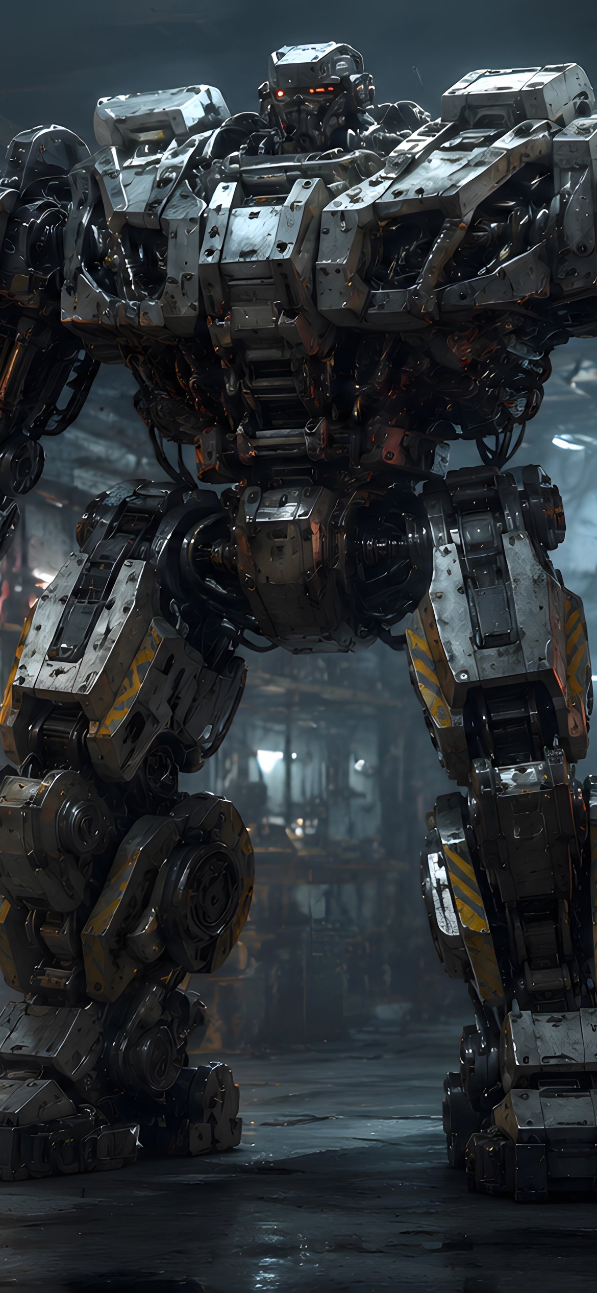 Big robot in a ghetto workshop - Wallpapers for iPhone 12 Pro/13 Pro/14 in 1170x2532 resolution