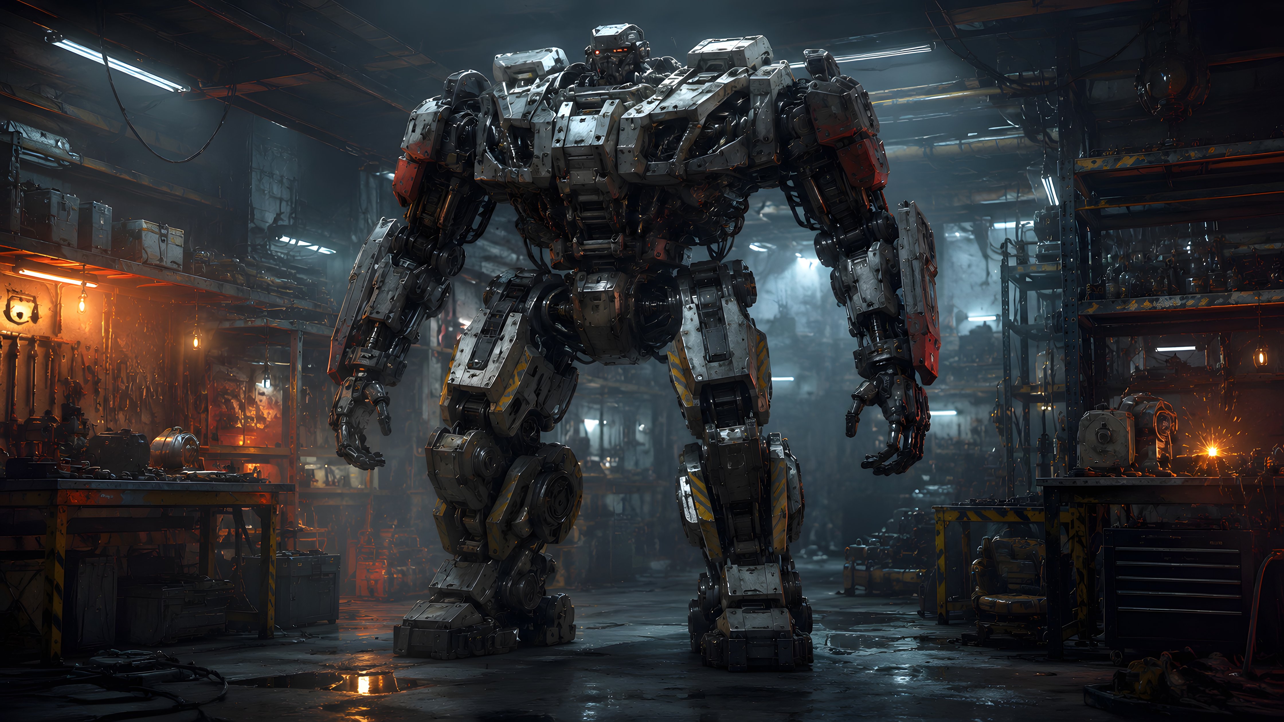 Big robot in a ghetto workshop - Wallpapers for Apple iMac 24″ in 4480x2520 resolution