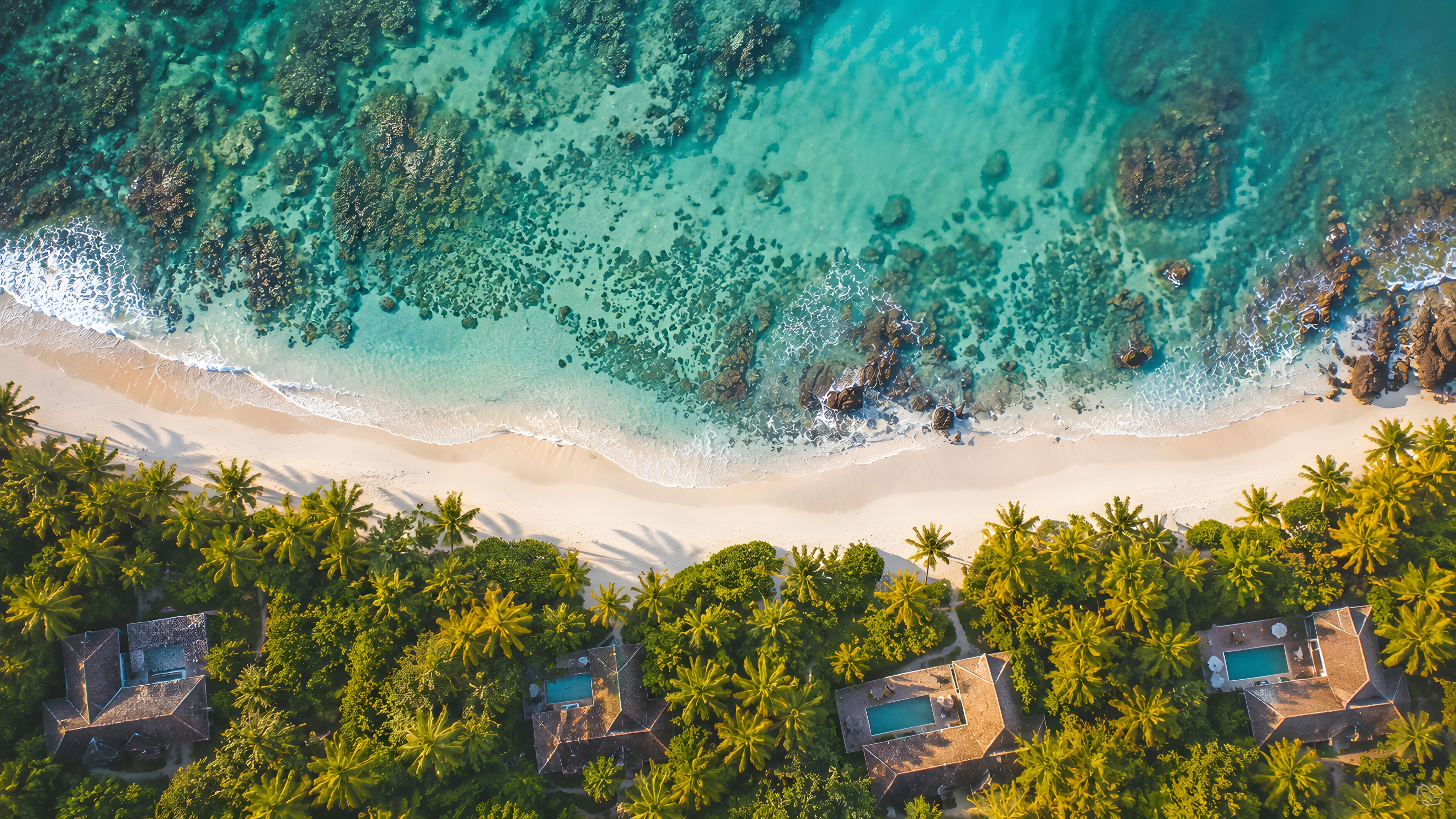 Tropical Coast with Ocean Villas - Wallpapers for Apple iMac 21.5″ in 4096x2304 resolution