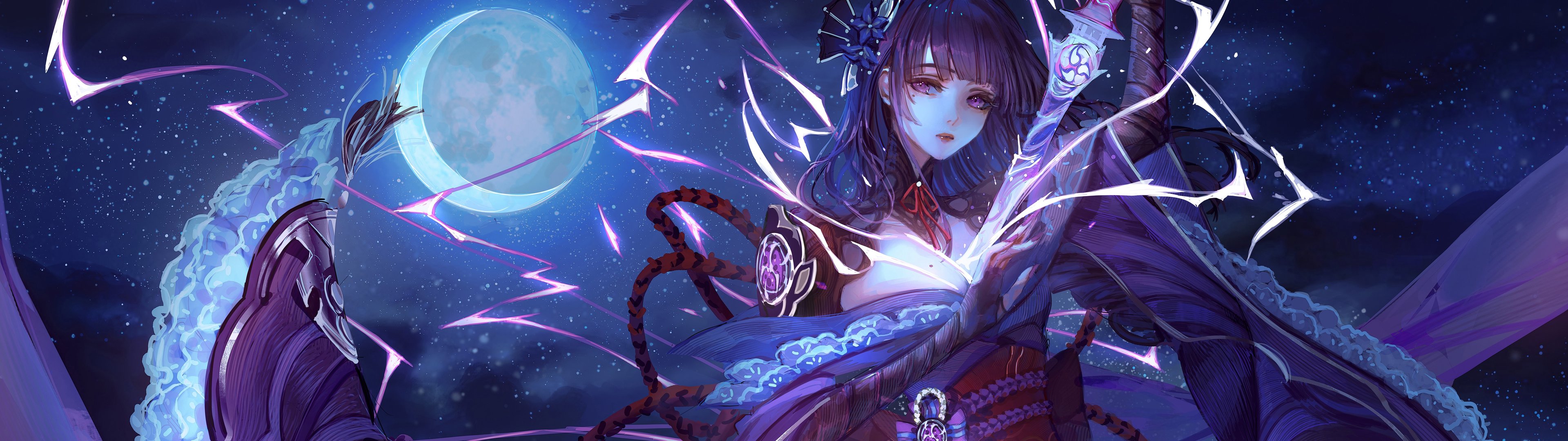 Raiden Shogun Beneath the Moon - UltraWide 32:9 wallpapers in 3840x1080 resolution