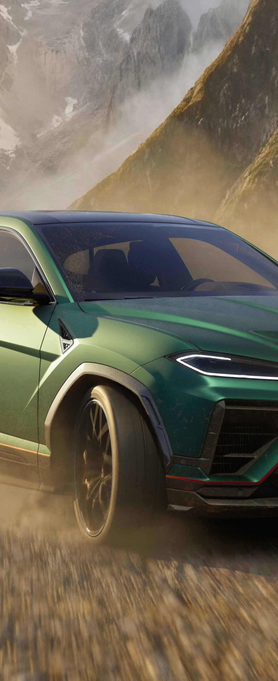 Green Lamborghini Urus SE on Road - Wallpapers for Samsung Galaxy Z Flip6, Motorola Razr 2025 in 1080x2640 resolution