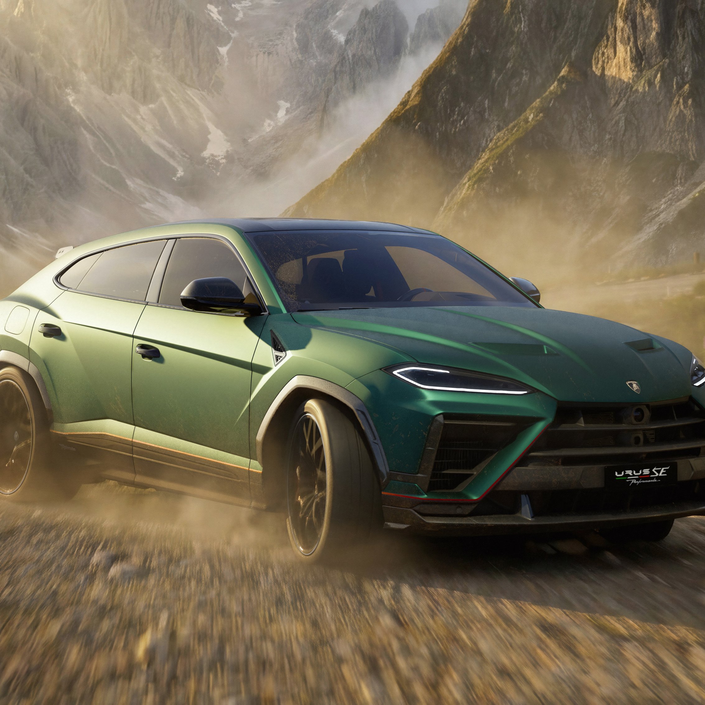 Green Lamborghini Urus SE on Road - Wallpapers for iPad mini 8.3″ in 2266x2266 resolution