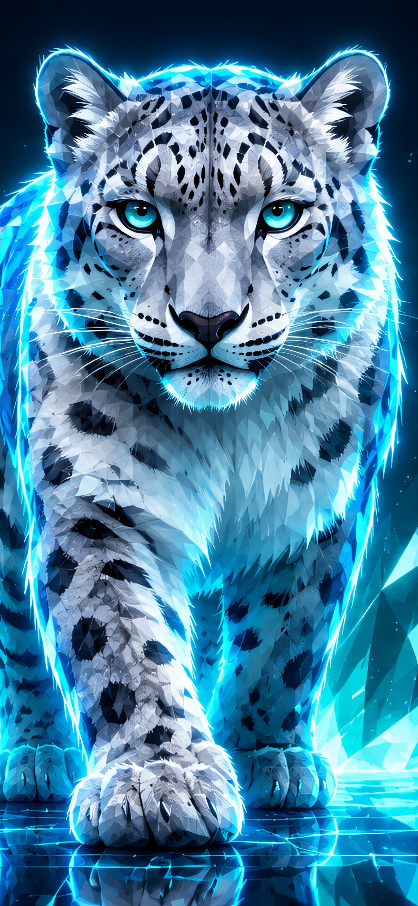 Low Poly Snow Leopard in Glass - Wallpapers for Samsung Galaxy S24/S24 Ultra/S25 Ultra/S25+/S26 Ultra in 1440x3120 resolution