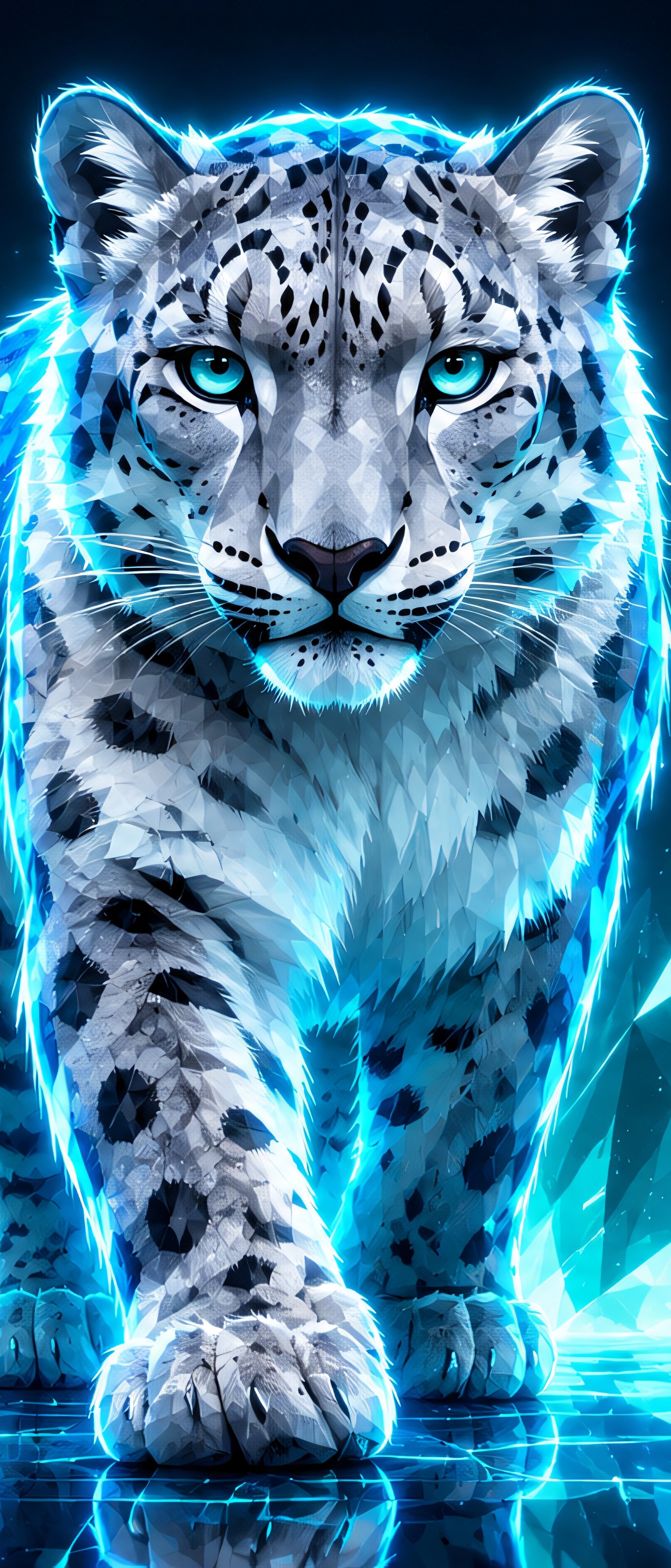 Low Poly Snow Leopard in Glass - Wallpapers for Sony Xperia 1/Xperia 1 III/Xperia PRO-I in 1644x3840 resolution