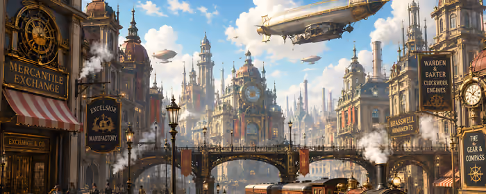 City wallpapers: steampunk, train, airship, steam train