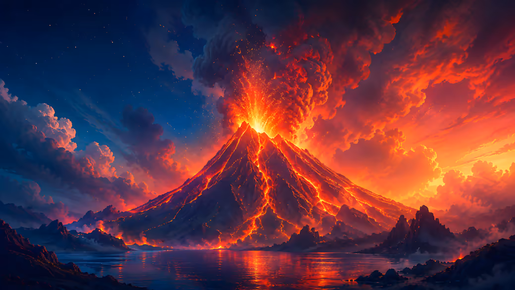 Volcanic eruption on the island — desktop and phone wallpaper, free download