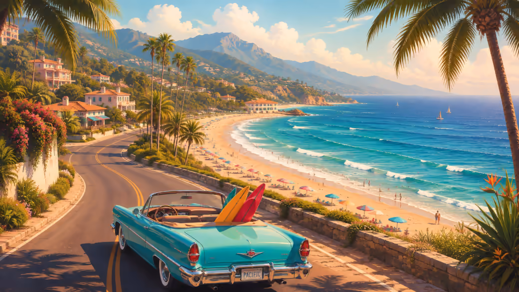 Convertible on a Tropical Coast — desktop and phone wallpaper, free download