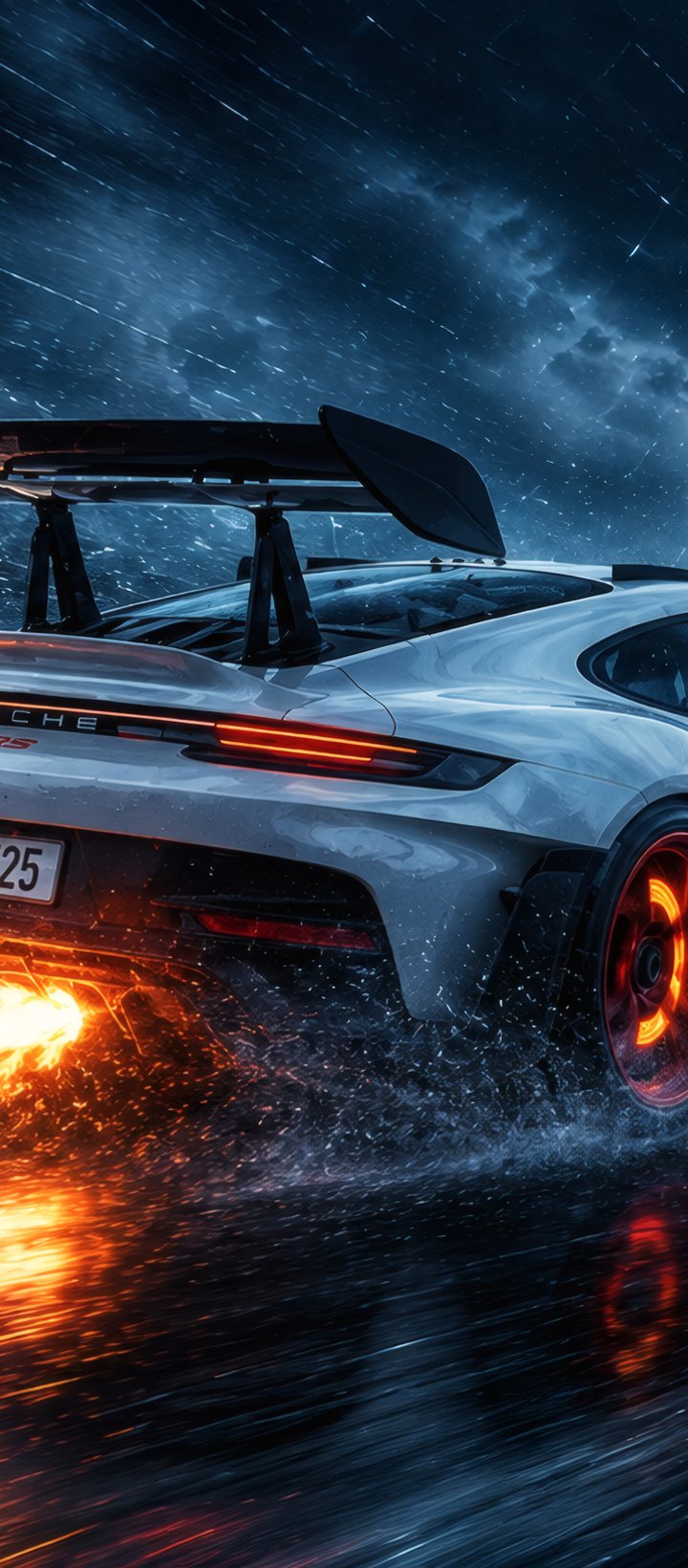 Porsche 911 GT3 RS on the racetrack in a downpour - Wallpapers for Xiaomi Redmi 14C, POCO C71/C75/M7, Infinix Note 8 in 720x1640 resolution