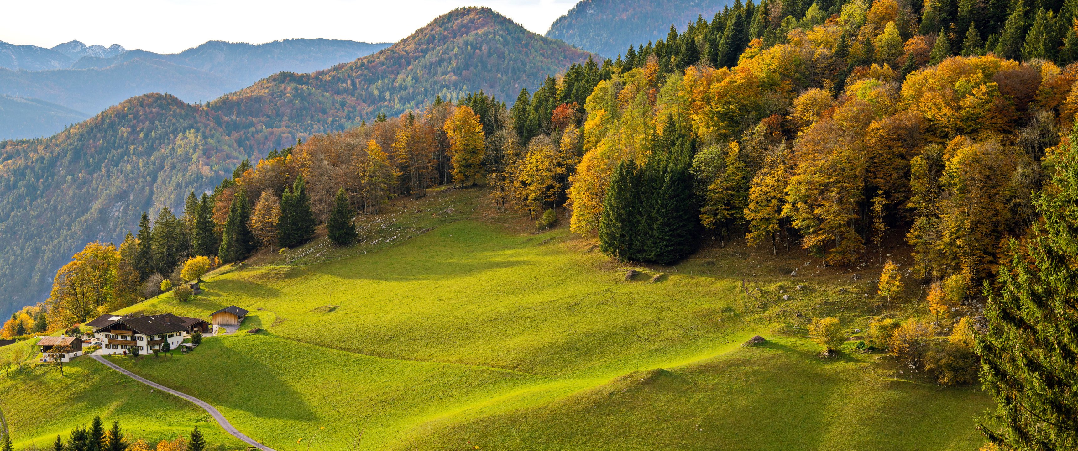 Autumn Bavaria Alpine Valley View - UltraWide 21:9 wallpapers in 3440x1440 resolution