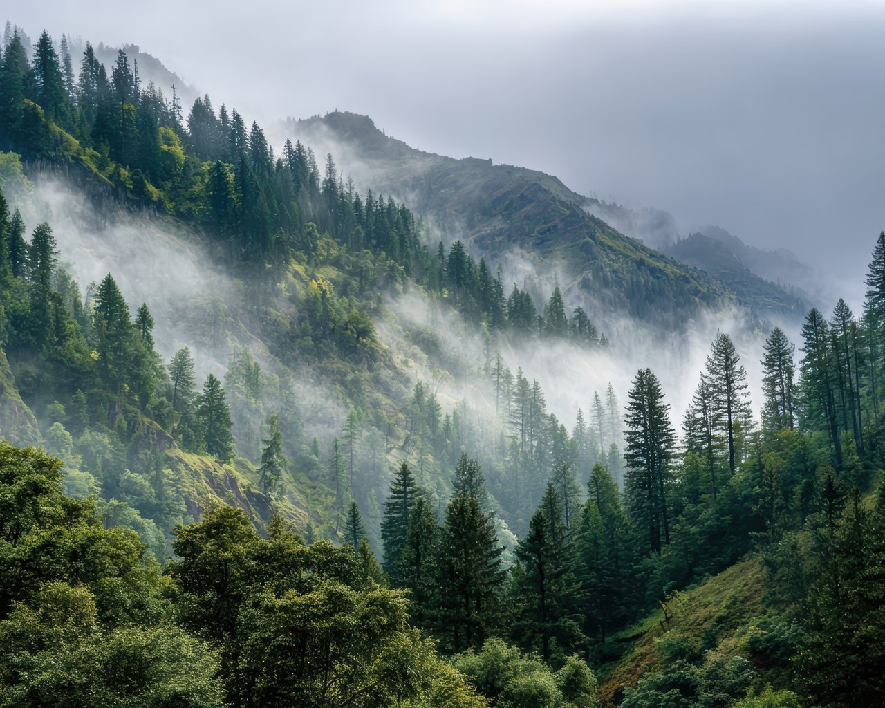 Foggy Pine Forest in the Mountains - SXGA wallpapers in 1280x1024 resolution