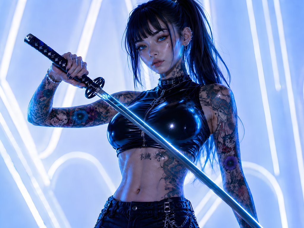 Tattooed Samurai Woman with Katana - XVGA wallpapers in 1024x768 resolution