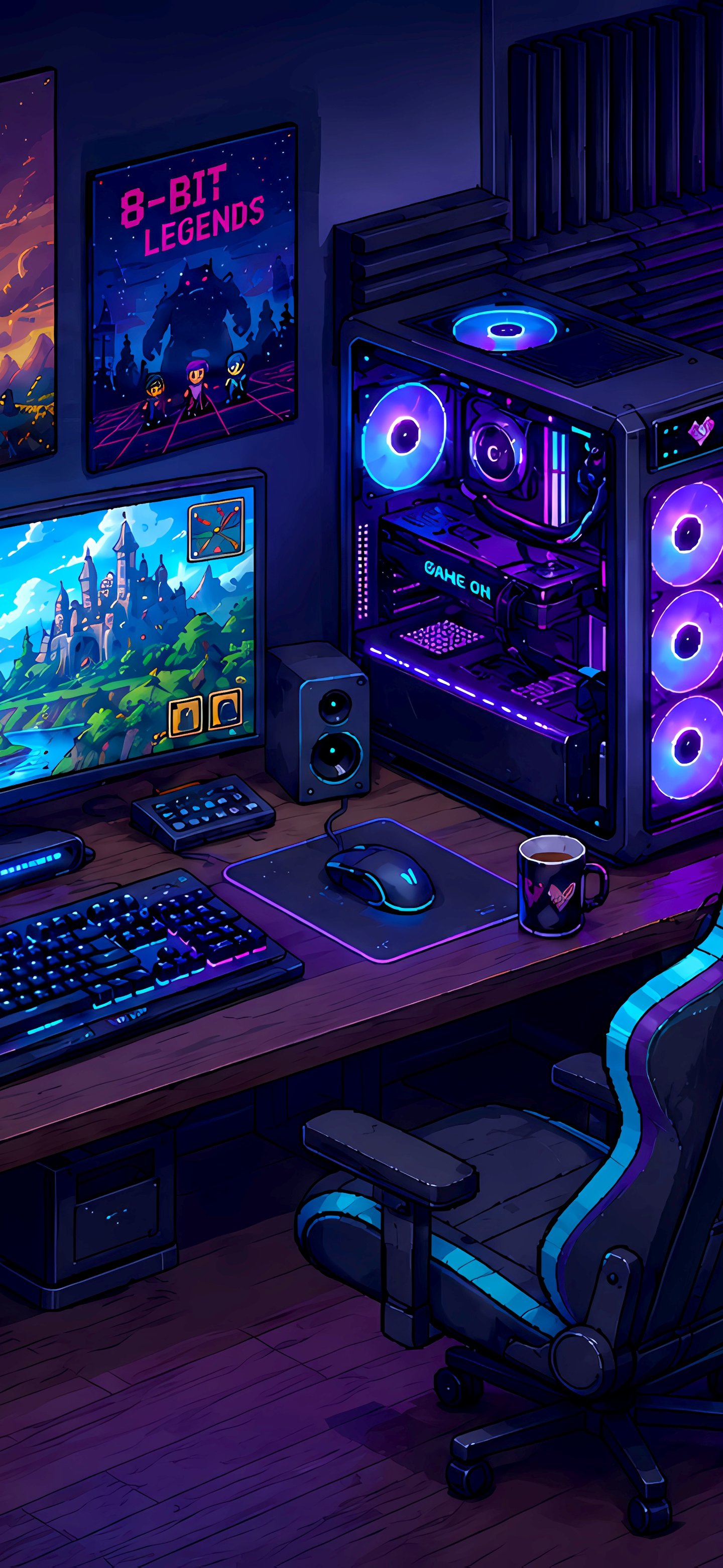 Pixel Art Gaming Room with RGB PC - Wallpapers for Samsung Galaxy S24/S24 Ultra/S25 Ultra/S25+/S26 Ultra in 1440x3120 resolution