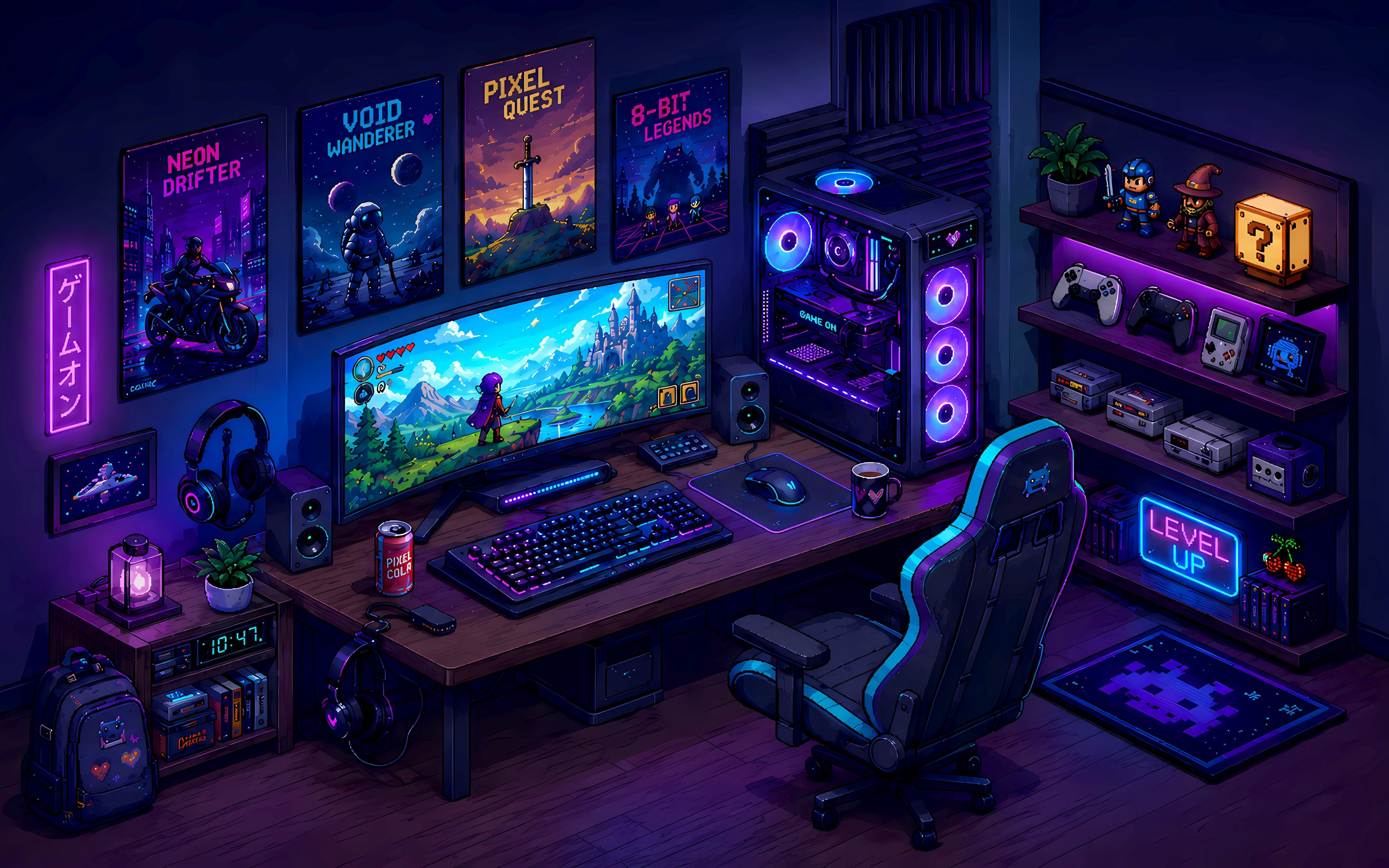 Pixel Art Gaming Room with RGB PC - Wallpapers for Apple MacBook 16″ in 3072x1920 resolution
