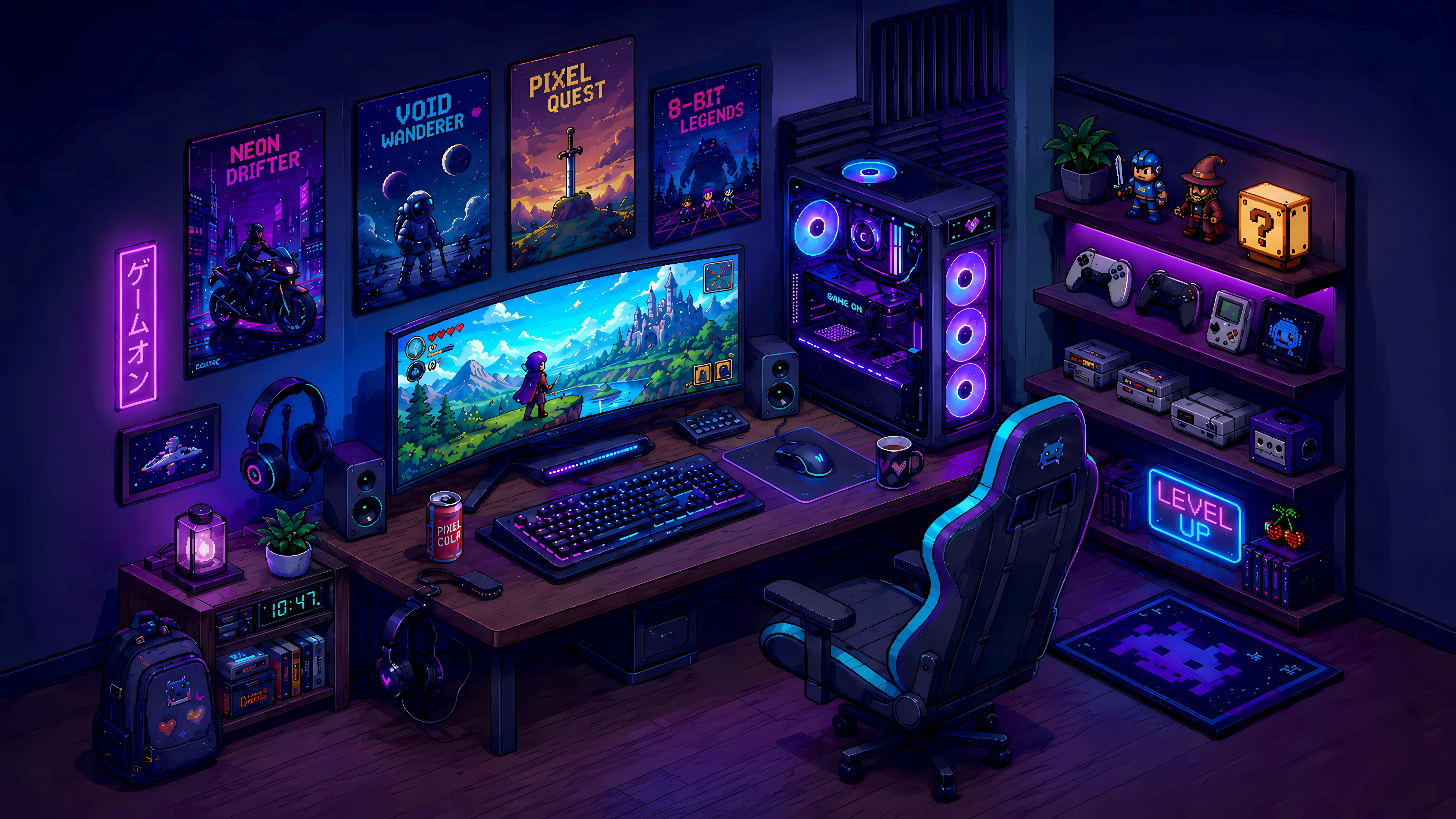 Pixel Art Gaming Room with RGB PC - 5K wallpapers in 5120x2880 resolution