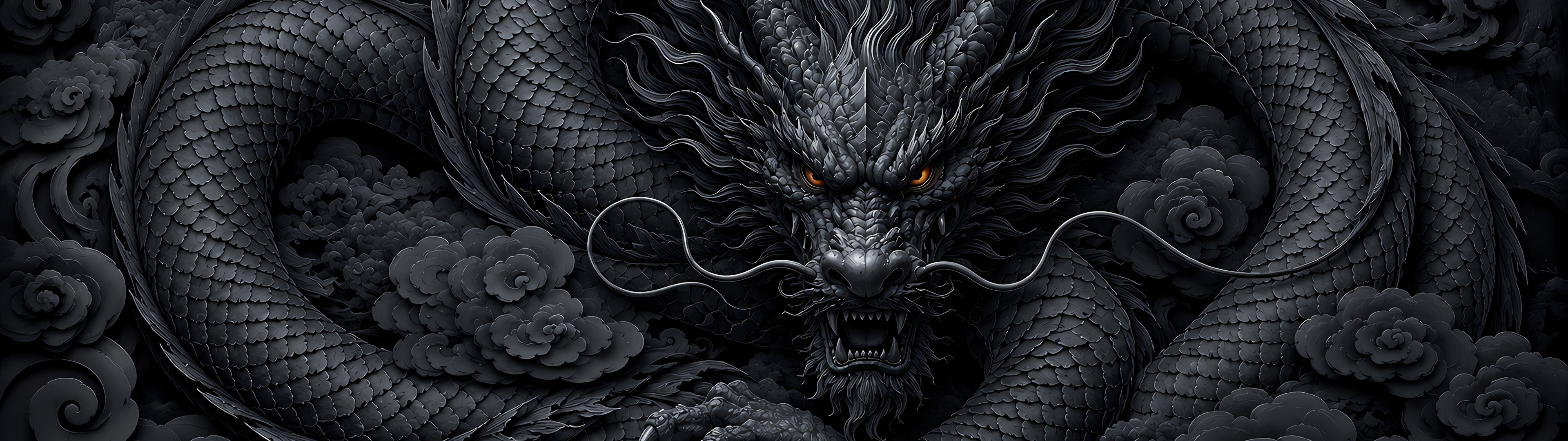 Mythological Dragon in Darkness - UltraWide 32:9 wallpapers in 3840x1080 resolution