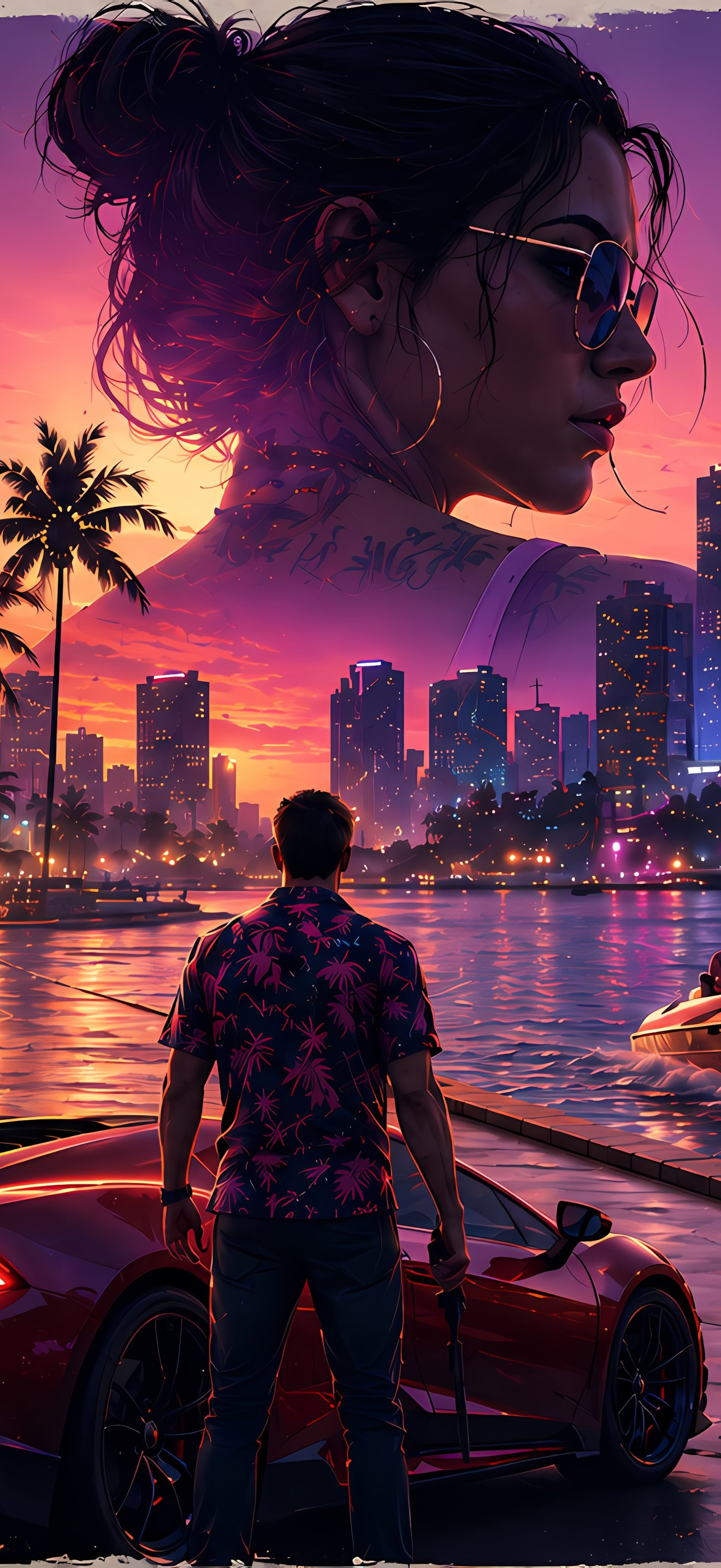 GTA 6 neon panorama of Vice City - Wallpapers for iPhone 17 Pro Max/16 Pro Max in 1320x2868 resolution