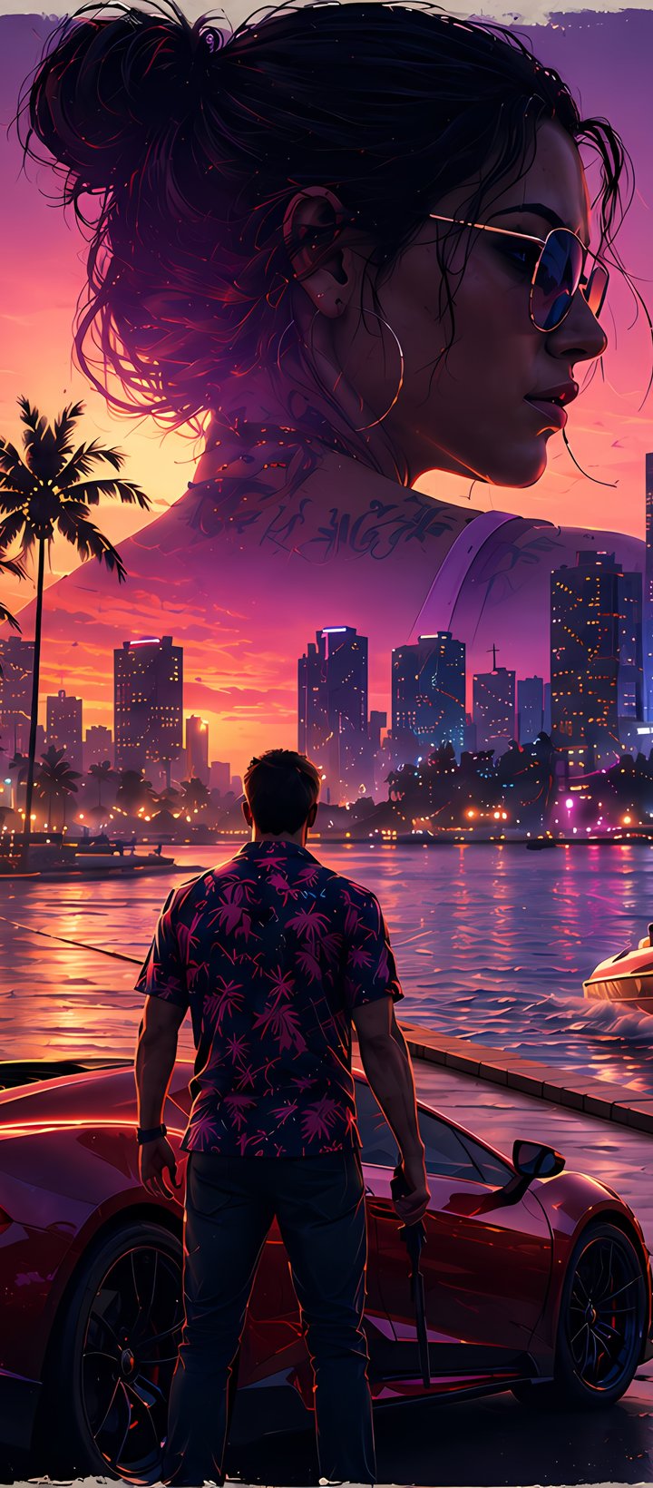 GTA 6 неоновая панорама Vice City - Обои для Xiaomi Redmi 14C, POCO C71/C75/M7, Infinix Note 8 в разрешении 720x1640
