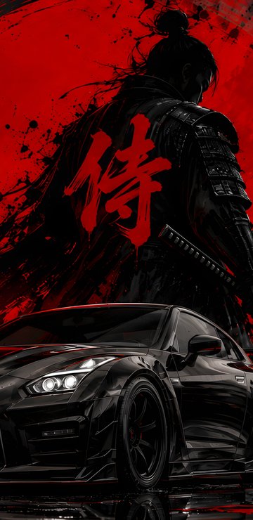Nissan GTR R35 and Samurai in Japan - Wallpapers for Samsung in 360x740 resolution