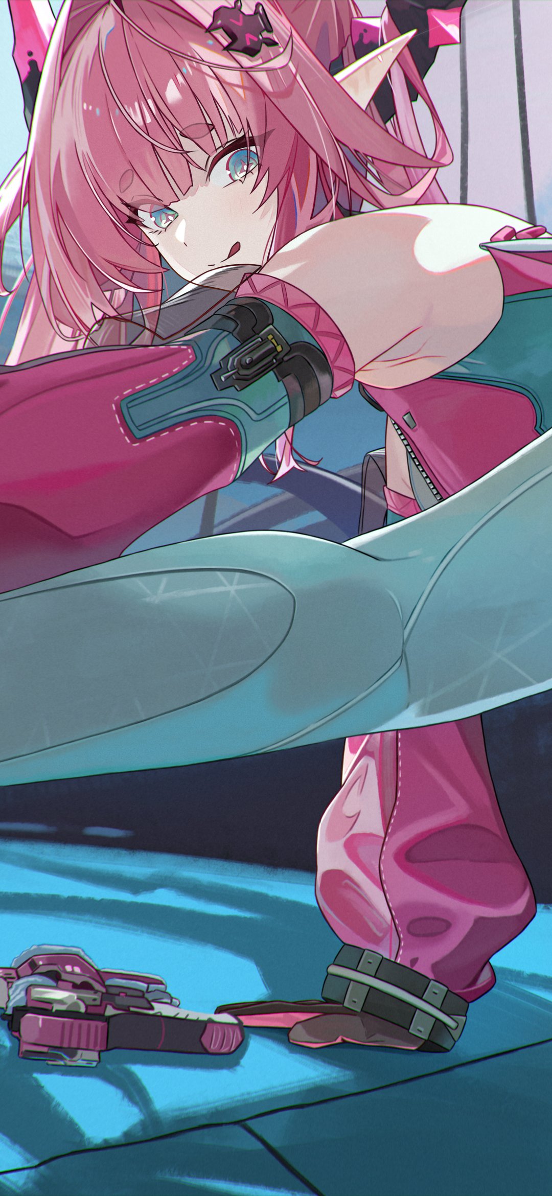 Yvonne from Arknights in Action - Wallpapers for iPhone 12 mini/13 mini, Samsung Galaxy S24/S24 FE/S25/S25 FE/S26/A55/A56/A35/A26/A16/M15, Xiaomi, Sony Xperia in 1080x2340 resolution