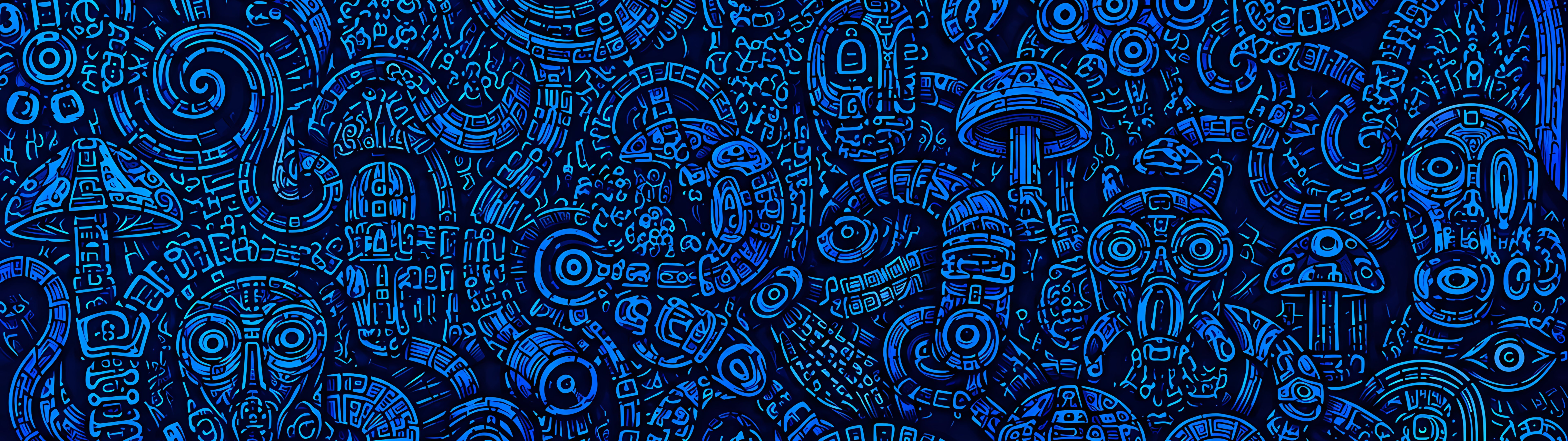 Surreal Blue Mechanical Ornament - Dual Monitor Wallpapers in 7680x2160 resolution
