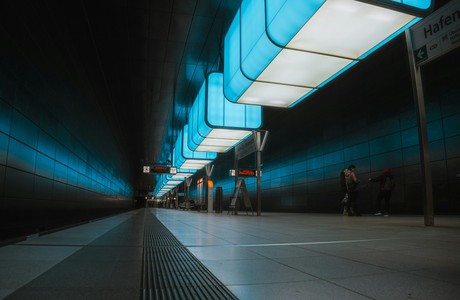 Futuristic Subway Station Design with Blue Lights