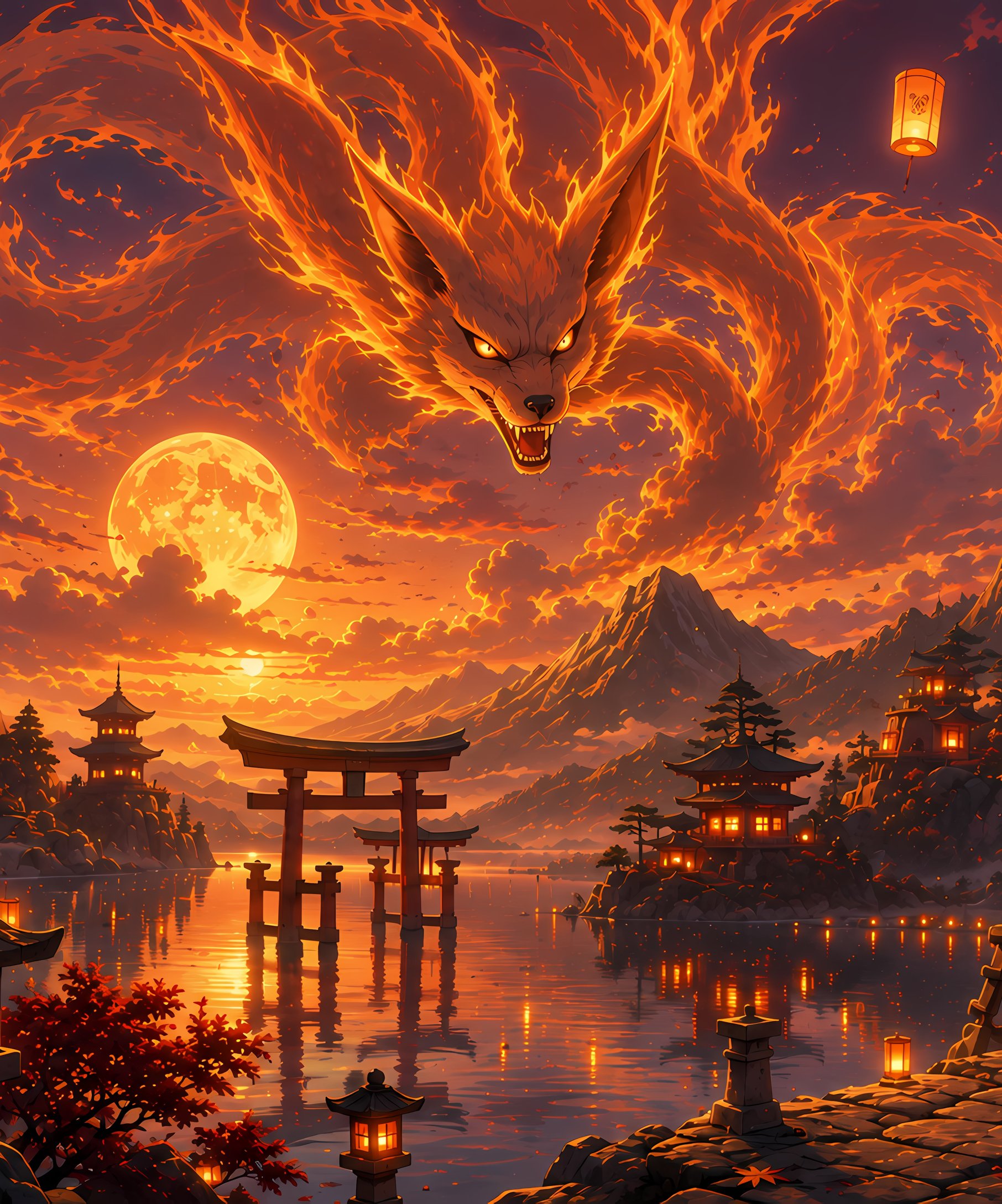 Naruto and Kurama by the river at sunset - Wallpapers for Samsung Galaxy Z Fold4/Z Fold5/Z Fold6 in 1812x2176 resolution
