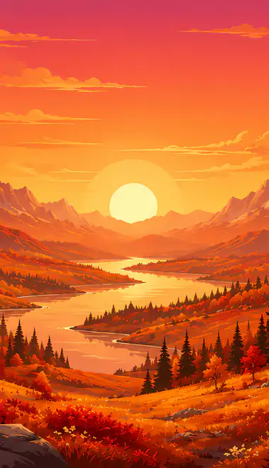 Обои природа для iPhone 5/5S/5C/SE (640x1136): осень, закат, горы, долина