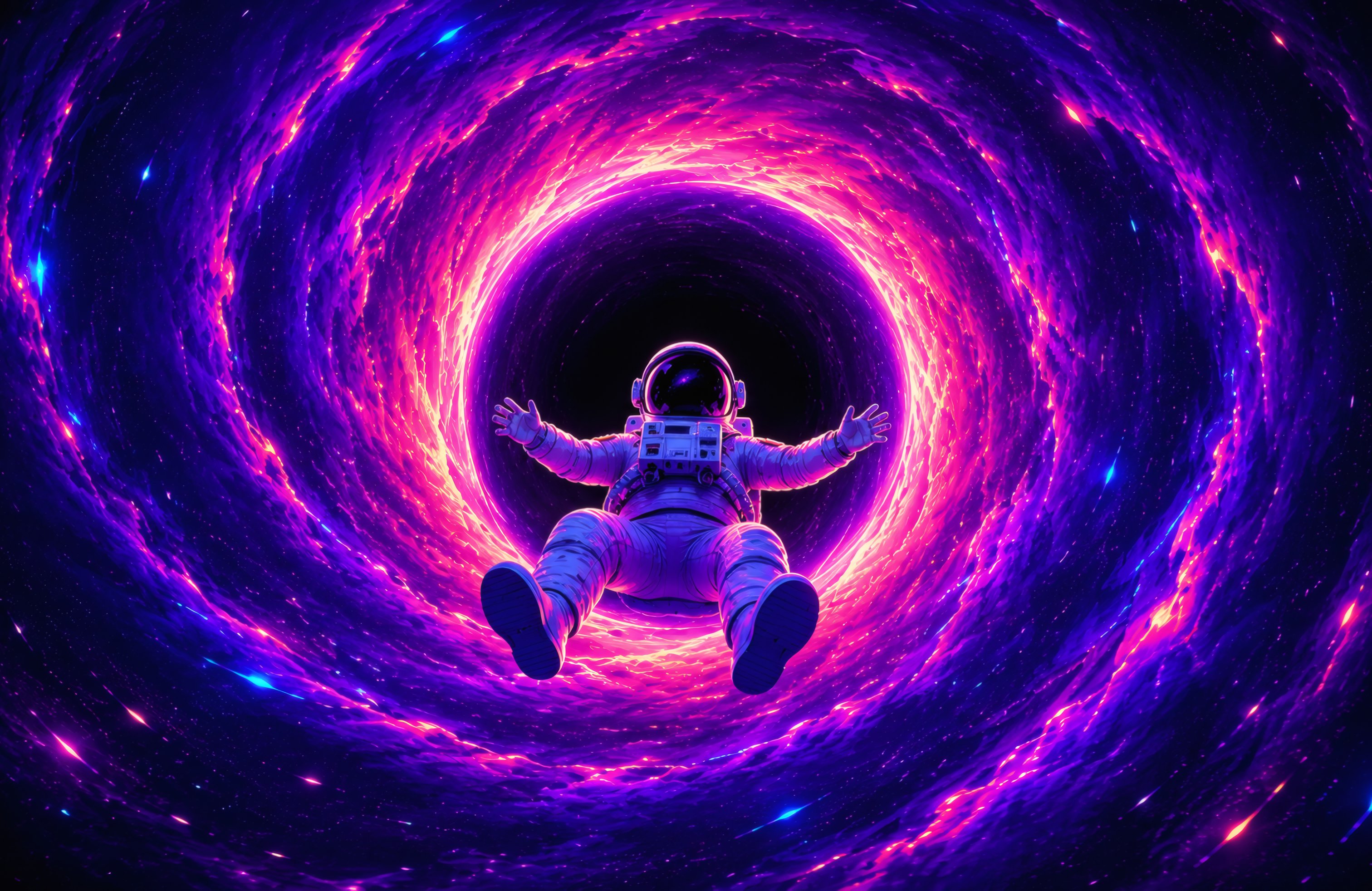 Astronaut Falling Through a Black Hole - Wallpapers for Apple MacBook 14.2″ in 3024x1964 resolution