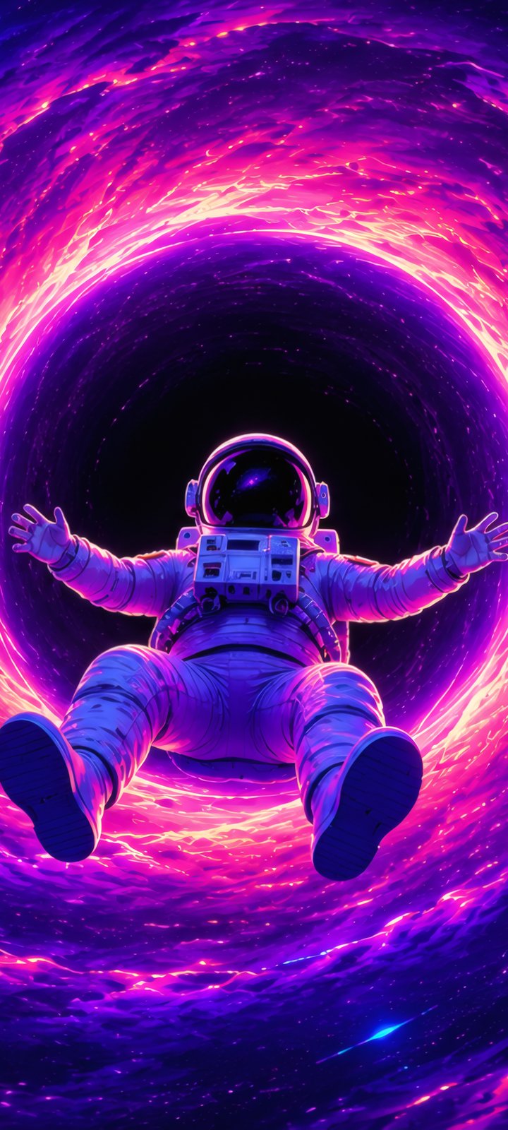 Космонавт падает в черную дыру - Обои для Xiaomi Redmi 10C/C40/C51, Samsung Galaxy A12/A02s/A03/M12 в разрешении 720x1600