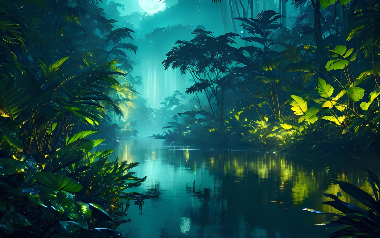 Moonlit River Through Tropical Jungle - WXGA_1280 wallpapers in 1280x800 resolution