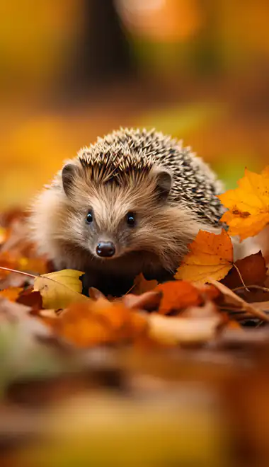 Wallpapers for Xiaomi 15 (1200x2670): hedgehog, autumn leaves, forest, leaves
