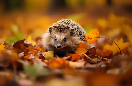 WQXGA and for Apple MacBook Air 13 wallpapers (2560x1600): hedgehog, autumn leaves, forest, leaves