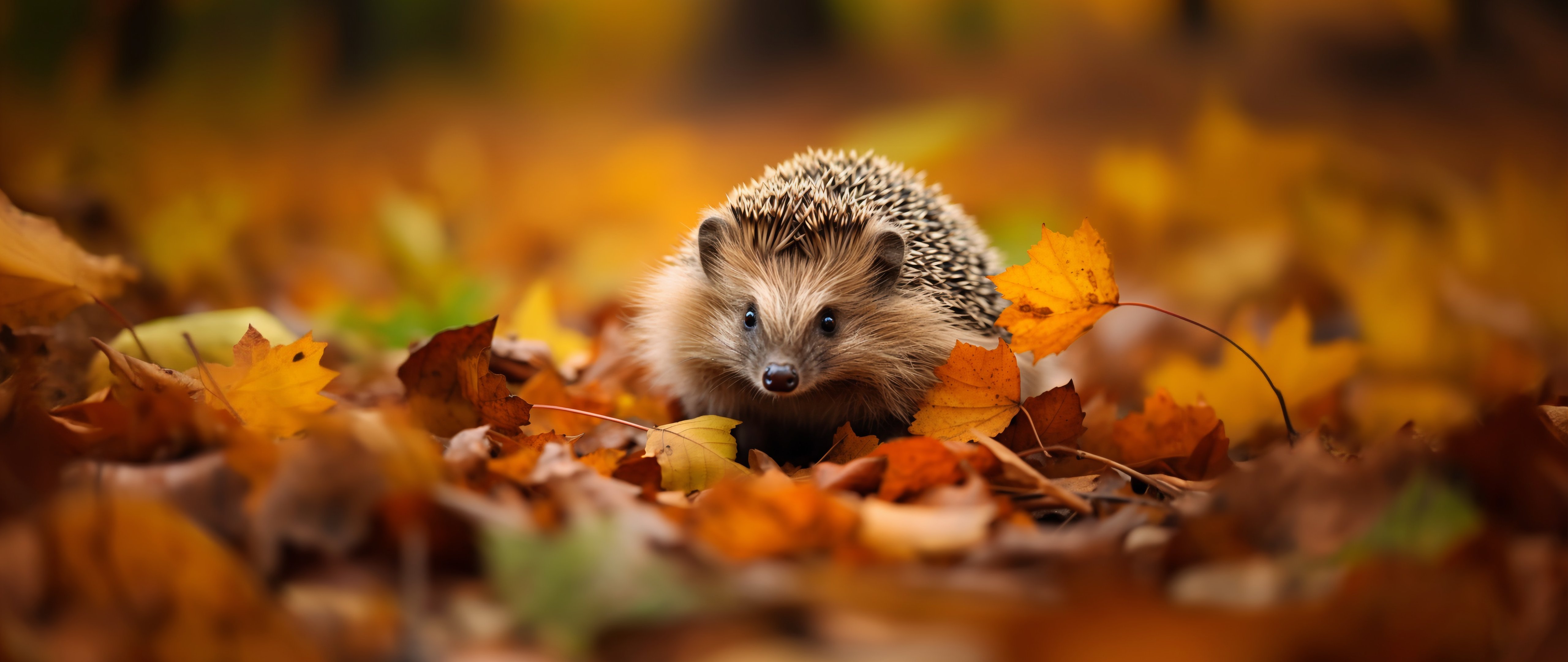 Hedgehog Among Autumn Forest Leaves - 5K2K UltraWide 21:9 wallpapers in 5120x2160 resolution