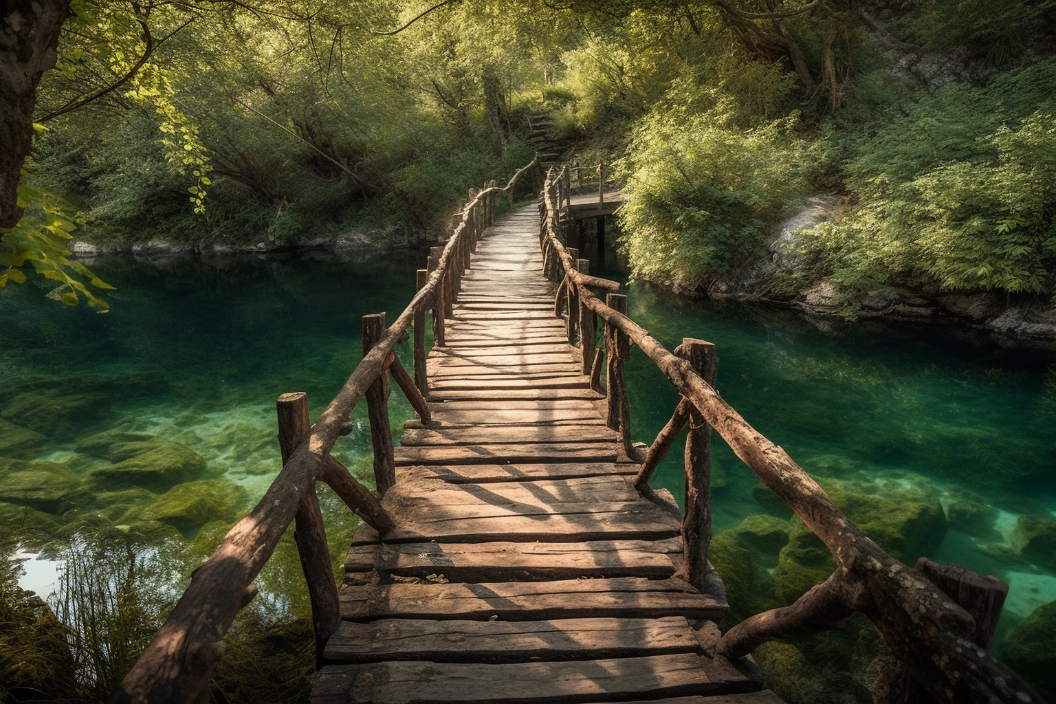 Wooden Bridge Over a Forest River - Microsoft Surface 12.4″ wallpapers in 1536x1024 resolution