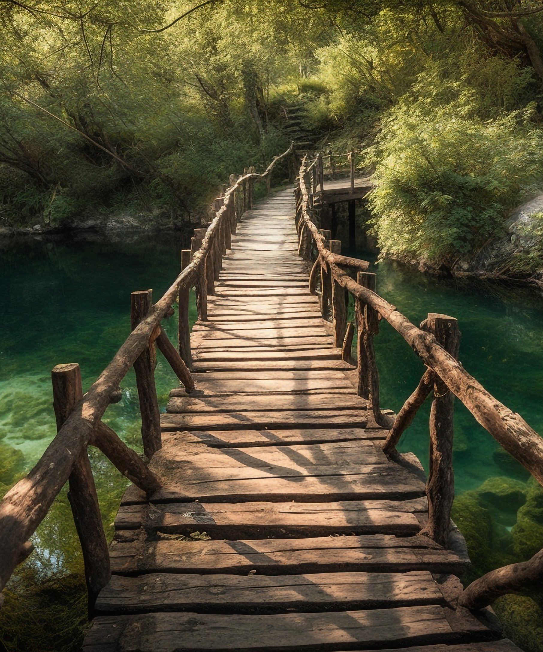 Wooden Bridge Over a Forest River - Wallpapers for Samsung Galaxy Z Fold4/Z Fold5/Z Fold6 in 1812x2176 resolution