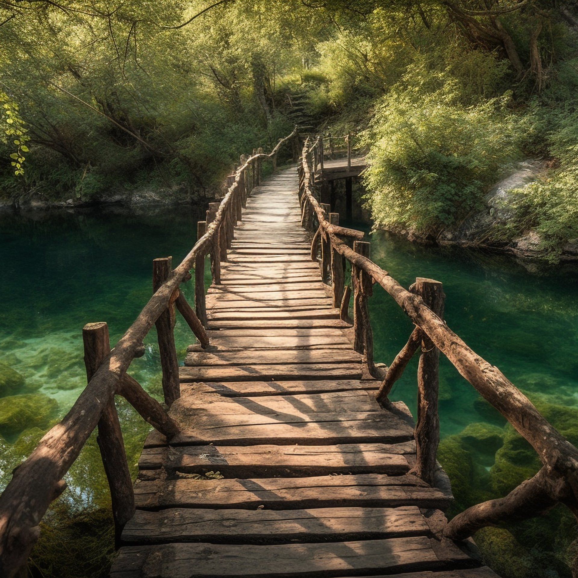 Wooden Bridge Over a Forest River - Wallpapers for Samsung Galaxy Tab in 1920x1920 resolution