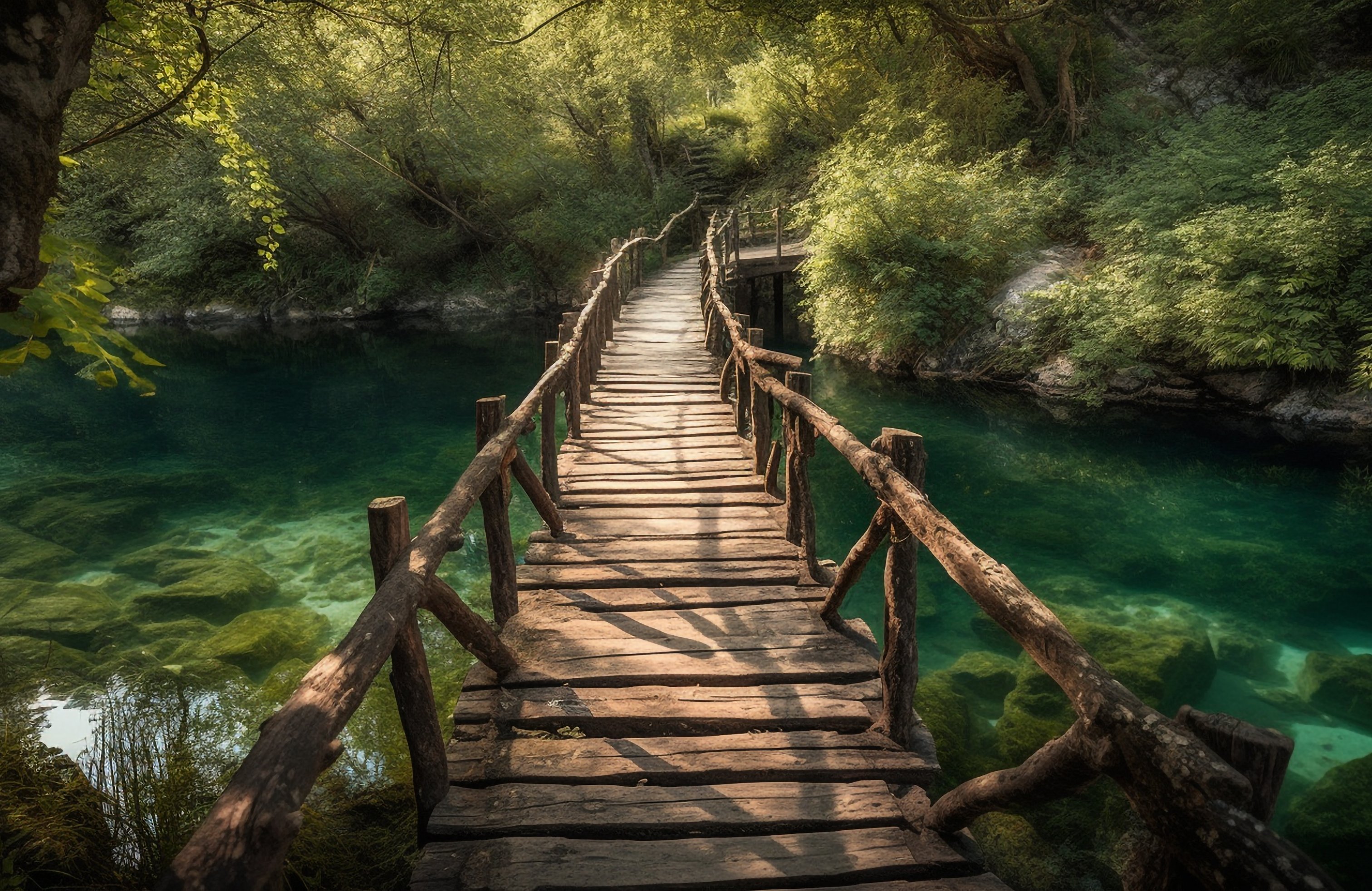 Wooden Bridge Over a Forest River - Wallpapers for Apple MacBook 14.2″ in 3024x1964 resolution