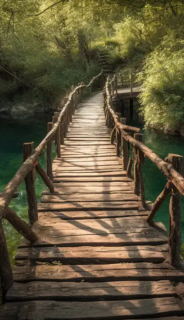 Обои для TECNO/Infinix (1080x2460): мост, река, лес, деревья