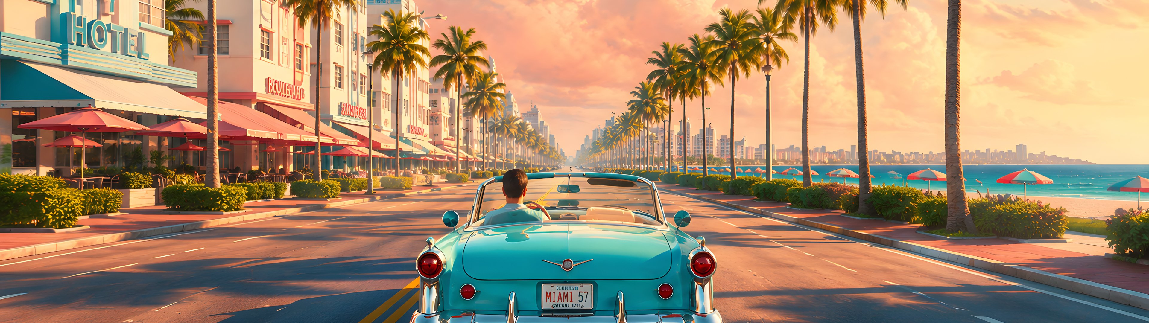 Golden Hour in Miami Beach - UltraWide 32:9 wallpapers in 3840x1080 resolution