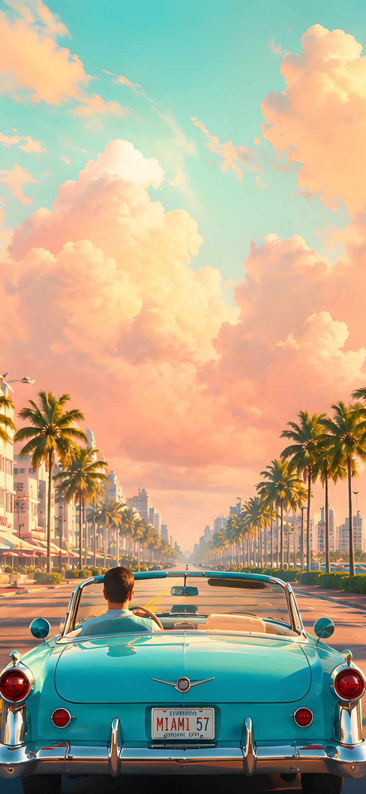 Golden Hour in Miami Beach - Wallpapers for Samsung Galaxy A11/A20e/A20/M11, Xiaomi Redmi 9A/9C, POCO C40 in 720x1560 resolution