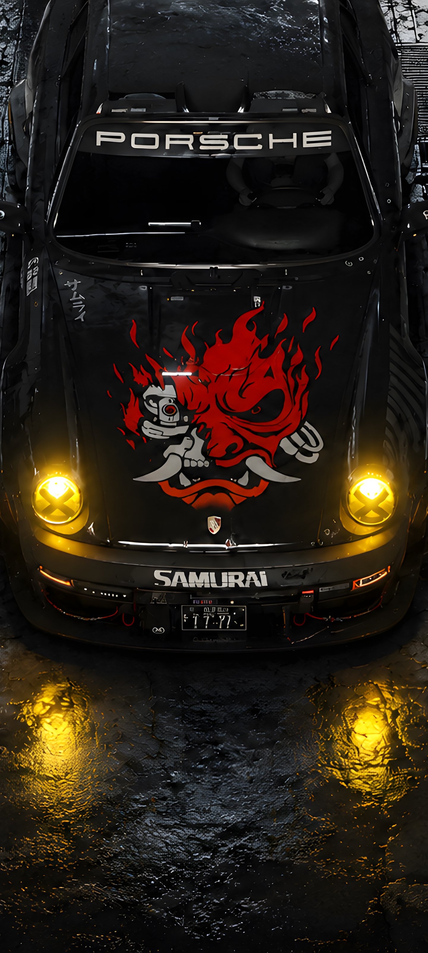 Porsche 911 Samurai Garage Scene - Wallpapers for Xiaomi 13 Ultra/14 Ultra/15 Ultra/17 Pro Max, Samsung Galaxy S20/S20 Ultra/S21 Ultra in 1440x3200 resolution