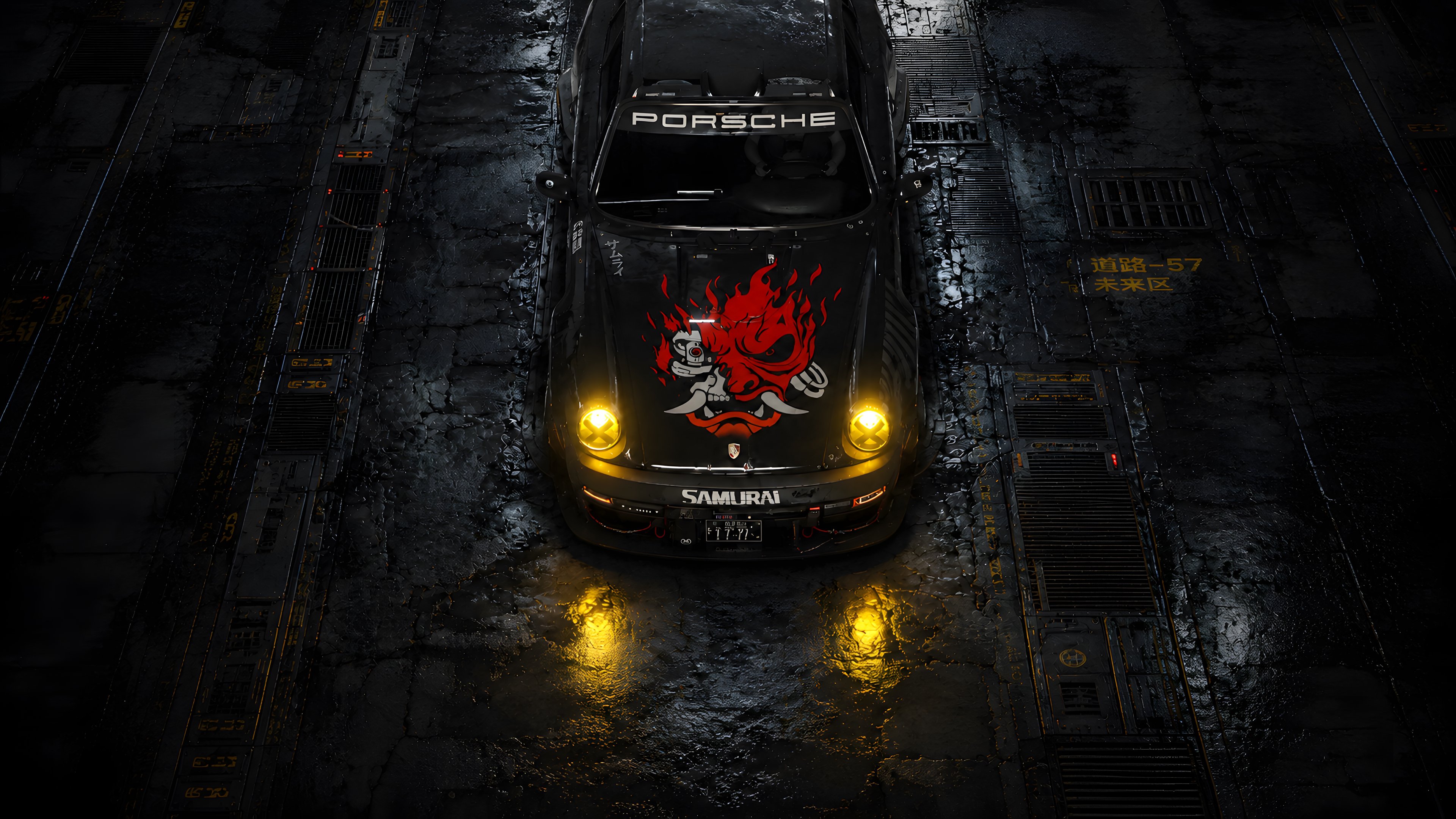Porsche 911 Samurai Garage Scene - 4K PC Wallpapers in 3840x2160 resolution