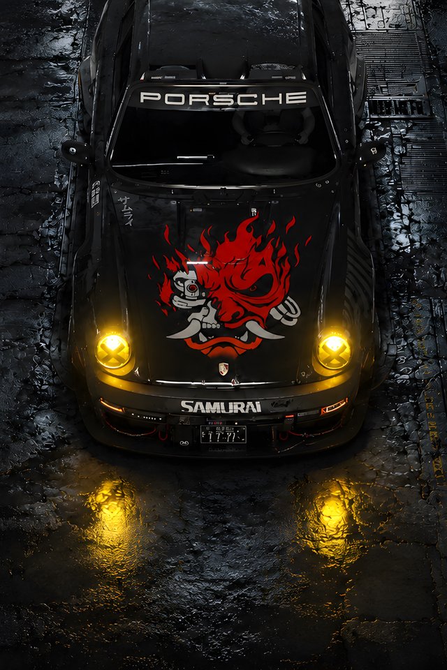 Porsche 911 Samurai Garage Scene - Wallpapers for iPhone 4/4S in 640x960 resolution