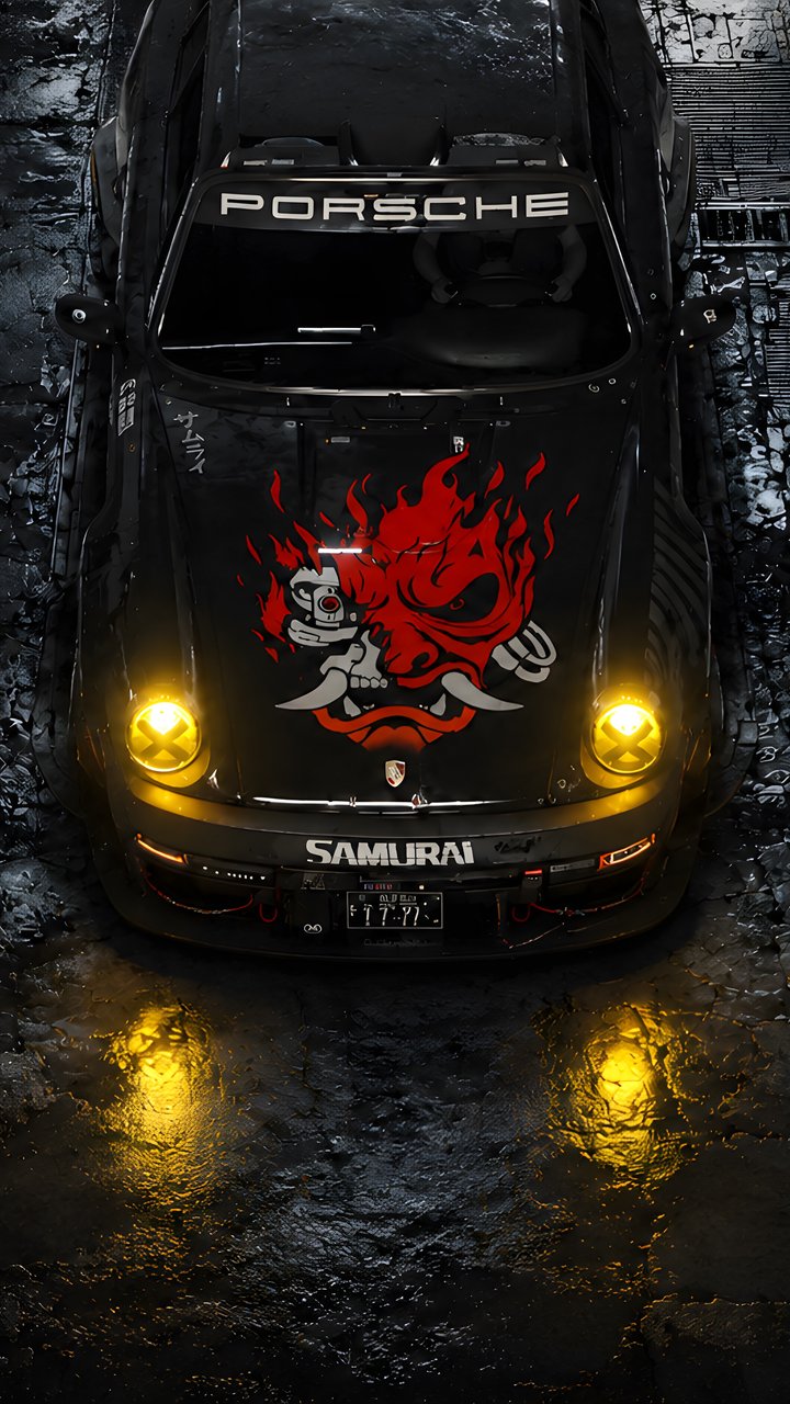 Porsche 911 Samurai Garage Scene - Wallpapers for Samsung/LG in 720x1280 resolution