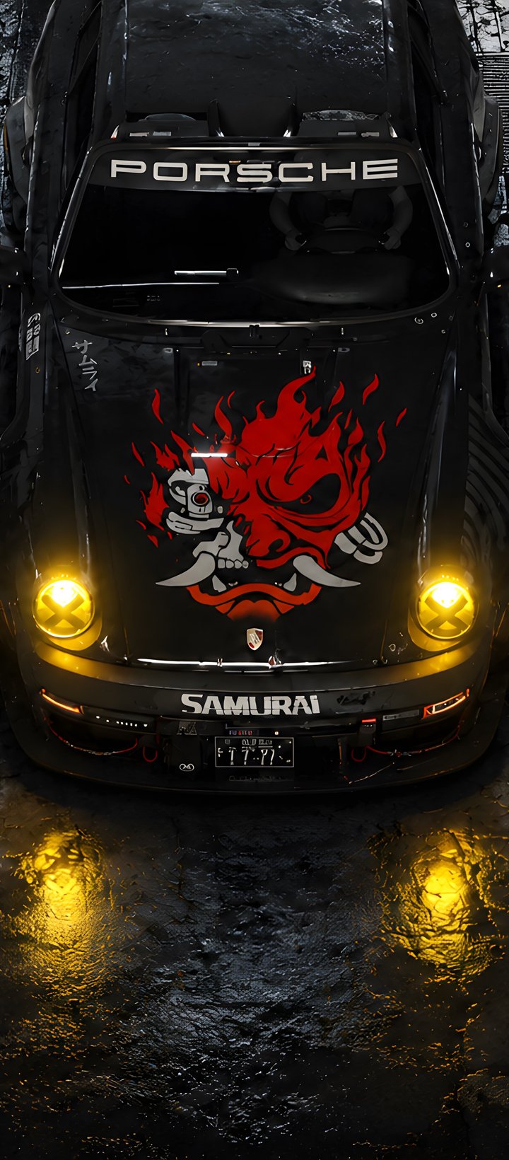 Porsche 911 Samurai Garage Scene - Wallpapers for Xiaomi Redmi 14C, POCO C71/C75/M7, Infinix Note 8 in 720x1640 resolution